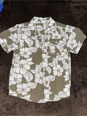 healthtex Olive Green and White Floral Button-Down Shirt